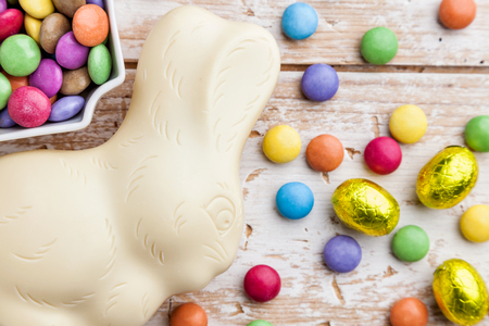 Delicious and traditional white chocolate Easter holiday bunny,の写真素材