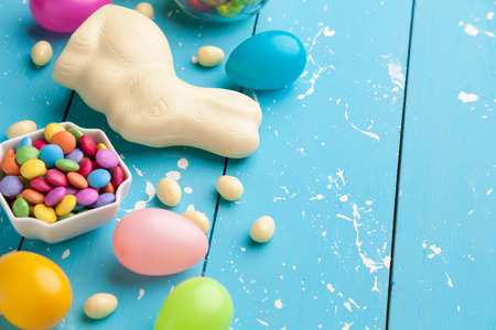 Delicious and traditional white chocolate Easter holiday bunny,