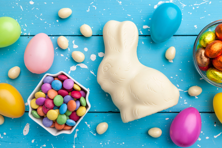 Delicious and traditional white chocolate Easter holiday bunny,の写真素材