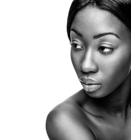 Face of an young black beauty in black and whiteの写真素材