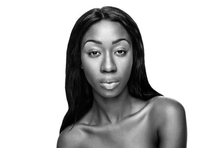Face of an young black beauty in black and whiteの写真素材
