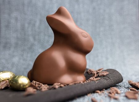 Delicious Easter holiday chocolate bunny, eggs and sweetsの写真素材