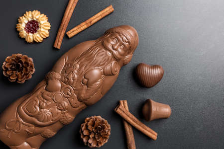 Delicious festive Christmas chocolate and sweets for the holiday periodの写真素材