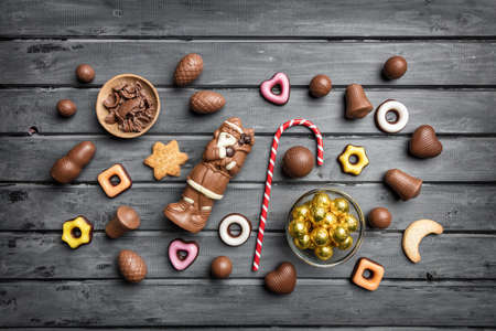 Delicious festive Christmas chocolate and sweets for the holiday periodの写真素材