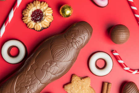 Delicious festive Christmas chocolate and sweets for the holiday periodの写真素材