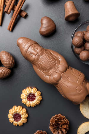 Delicious festive Christmas chocolate and sweets for the holiday periodの写真素材