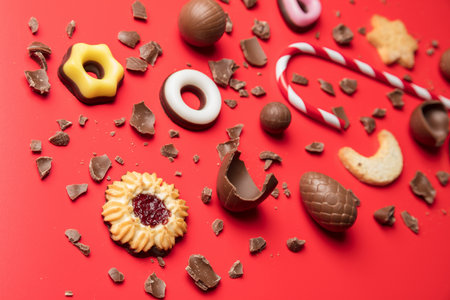 Delicious festive Christmas chocolate and sweets for the holiday periodの写真素材