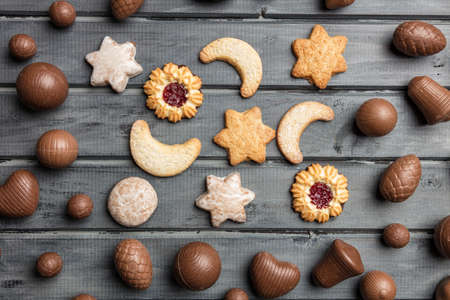 Delicious festive Christmas chocolate and sweets for the holiday periodの写真素材