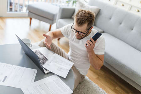 Man working from home during the   pandemicの写真素材