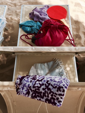 Beach kit on the sea bed (Pesaro, Italy)の写真素材