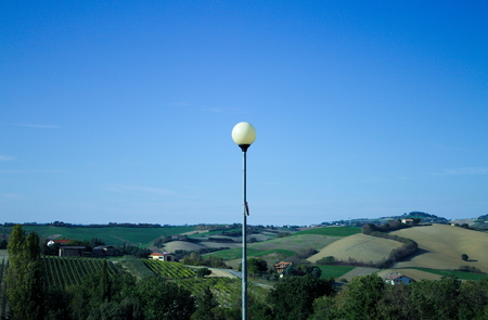Landscape behind the street lamp (Montecchio, Italy)の写真素材