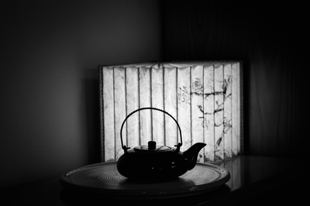 Chinese teapot and a paper lamp background - Interior design (Pesaro, Italy)の写真素材
