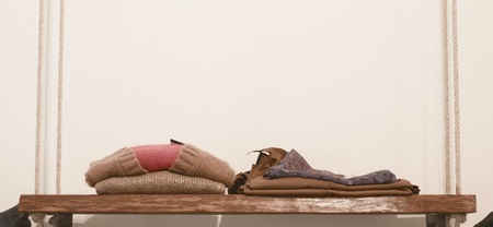 Wooden clothes hanger with tubes and cord - Vintage background (Italy, Europe)の写真素材