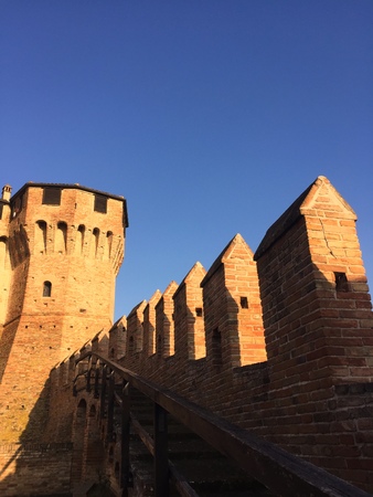 Medieval tower and battlements of the Gradara Castle (Marche, Italy)の写真素材