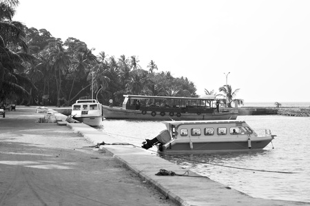 Ari Atoll, Maldives - 24 December 2018: Maldivian harbor with boats and shipsのeditorial素材