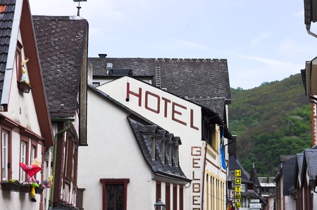 Bacharach, Germany - 25 April 2019: Traditional hotels in the town