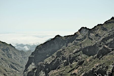 Panoramic view above clouds of Madeira mountains (Portugal, Europe)の写真素材