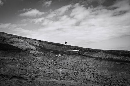 Madeira, Portugal - 20 August 2019: hiking on a slope in a desertic placeのeditorial素材