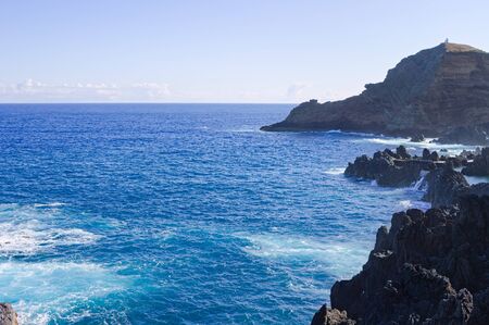 Panoramic view of the Atlantic Ocean from a cliff (Madeira, Portugal, Europe)
