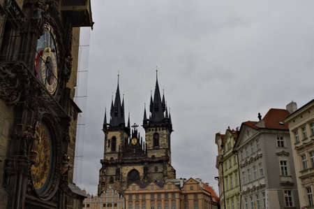 Prague, Czech Republic - December 27, 2019: The Church of Saint Mary of Tyn in the Old Town Square...