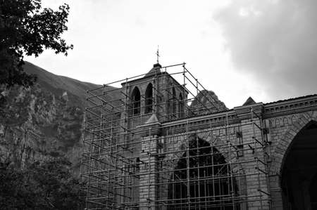 Old medieval gothic abbey with seismic damages in the sibillini mountains (Marche, Italy, Europe)のeditorial素材