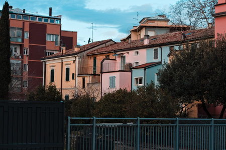 Colorful houses in a medieval Italian village (Pesaro, Italy, Europe)