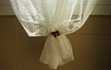 A white lace indoor curtainの写真素材