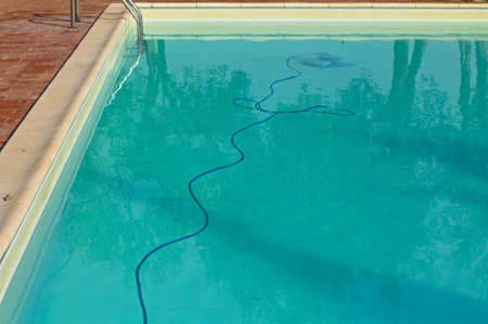 A blue cable inside a swimming pool (Umbria, Italy, Europe)の写真素材