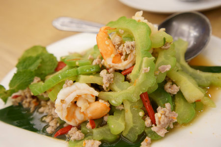 Bitter gourd with shrimpの写真素材