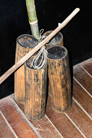 bamboo flask for keeping sweet nectar from plam treeの写真素材