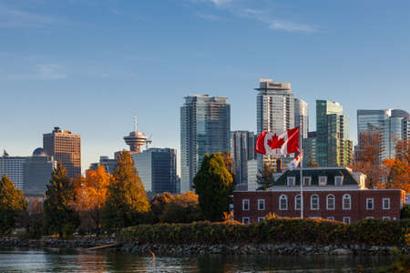 View of the downtown skyline from Stanley Park.の写真素材