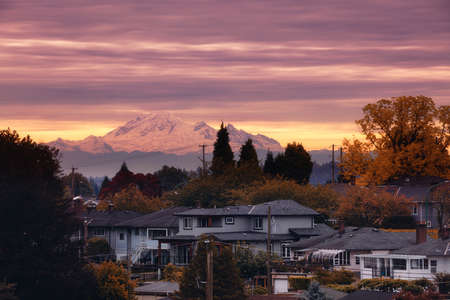 A view of a city in the autumn.の写真素材
