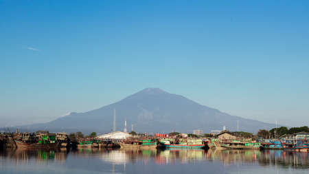Beautiful view of Mount Ciremai seen from the Cirebon pier, Indonesia.の写真素材