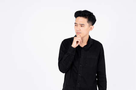 Gestures Doubts, expressions and concepts of a man - thinking man on white background.の写真素材