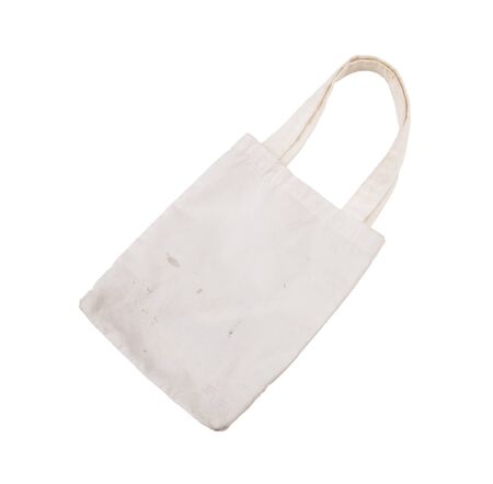 Old white cotton bag on white isolated background の写真素材