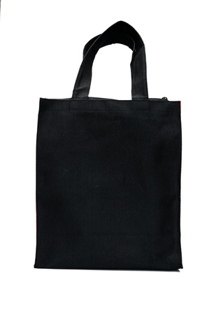 Black cotton bag on white isolated background の写真素材