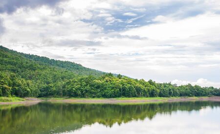 Lake and mountains and cloundの写真素材