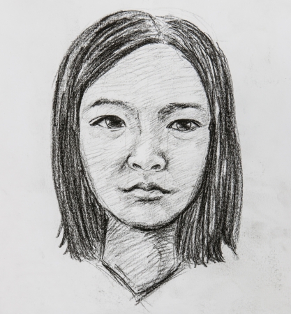 illustrated portrait of beautiful girl   pencil drawing の写真素材