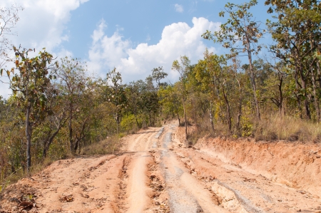 Broken road by an earthquake or landslide in mountainの写真素材