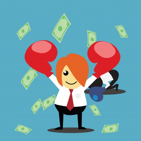 Successful White Businessman Standing Under Falling Moneyのイラスト素材