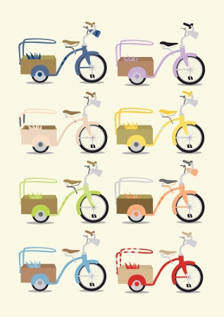 vintage bicycle setのイラスト素材