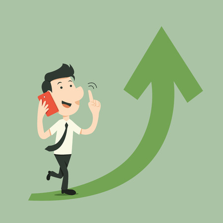 businessman walk with smart phone and arrow upのイラスト素材