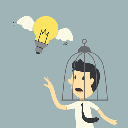 ideas flying outside  birdcage, Ideas concept のイラスト素材