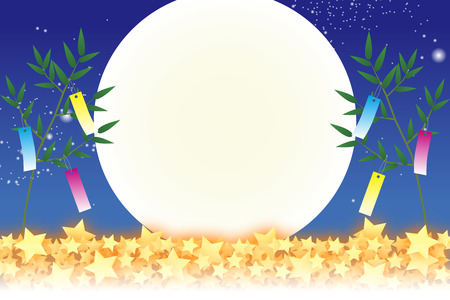Wallpaper materials, Tanabata decorations, festivals, traditions, Reed, bamboo leaves, summer, Stardust, milky way, milky way, copy space, white space,の販売画像