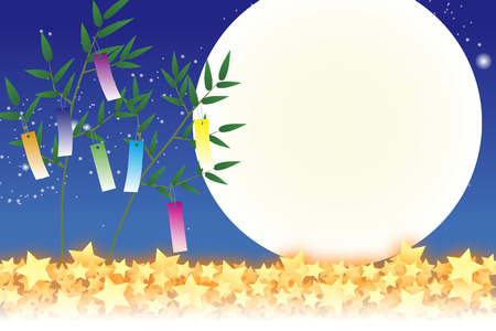 Wallpaper materials, Tanabata decorations, festivals, traditions, Reed, bamboo leaves, summer, Stardust, milky way, milky way, copy space, white space,の販売画像