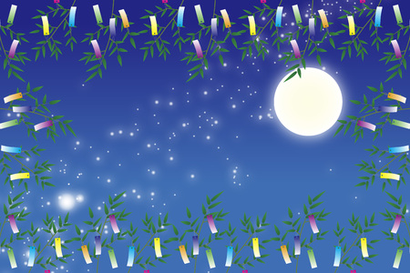 Wallpaper materials, Tanabata Festival, kumeta, milky way, milky way, Moonlight, full moon, sky, space, sparkle, copy space, summerの販売画像