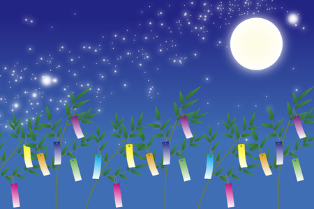 Wallpaper materials, Tanabata Festival, kumeta, milky way, milky way, Moonlight, full moon, sky, space, sparkle, copy space, summerの販売画像