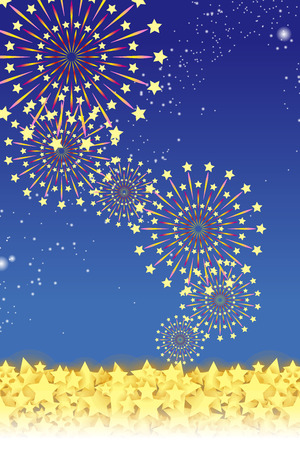 Wallpaper materials, summer festivals, Fireworks, night sky, StarMine, light, shine, sparkle, milky way, tradition, traditionsのイラスト素材