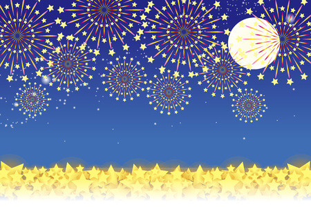 Wallpaper materials, summer festivals, Fireworks, night sky, StarMine, light, shine, sparkle, milky way, tradition, traditionsのイラスト素材