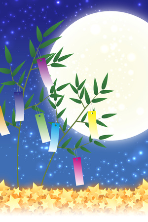 Wallpaper materials, Tanabata decorations, festivals, traditions, Reed, bamboo leaves, summer, Stardust, milky way, milky way,のイラスト素材